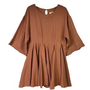 Anthropologie Entro Babydoll Mini Dress BOHO Keyhole Medium NEW Short Sleeves